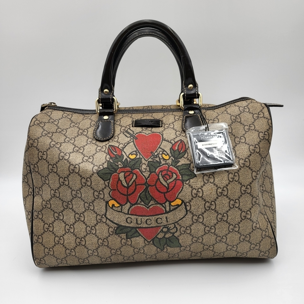 Gucci Coated Canvas Boston 30 Tattoo Rose Heart Bag Limited Edition..Authentic.. - Picture 1 of 15